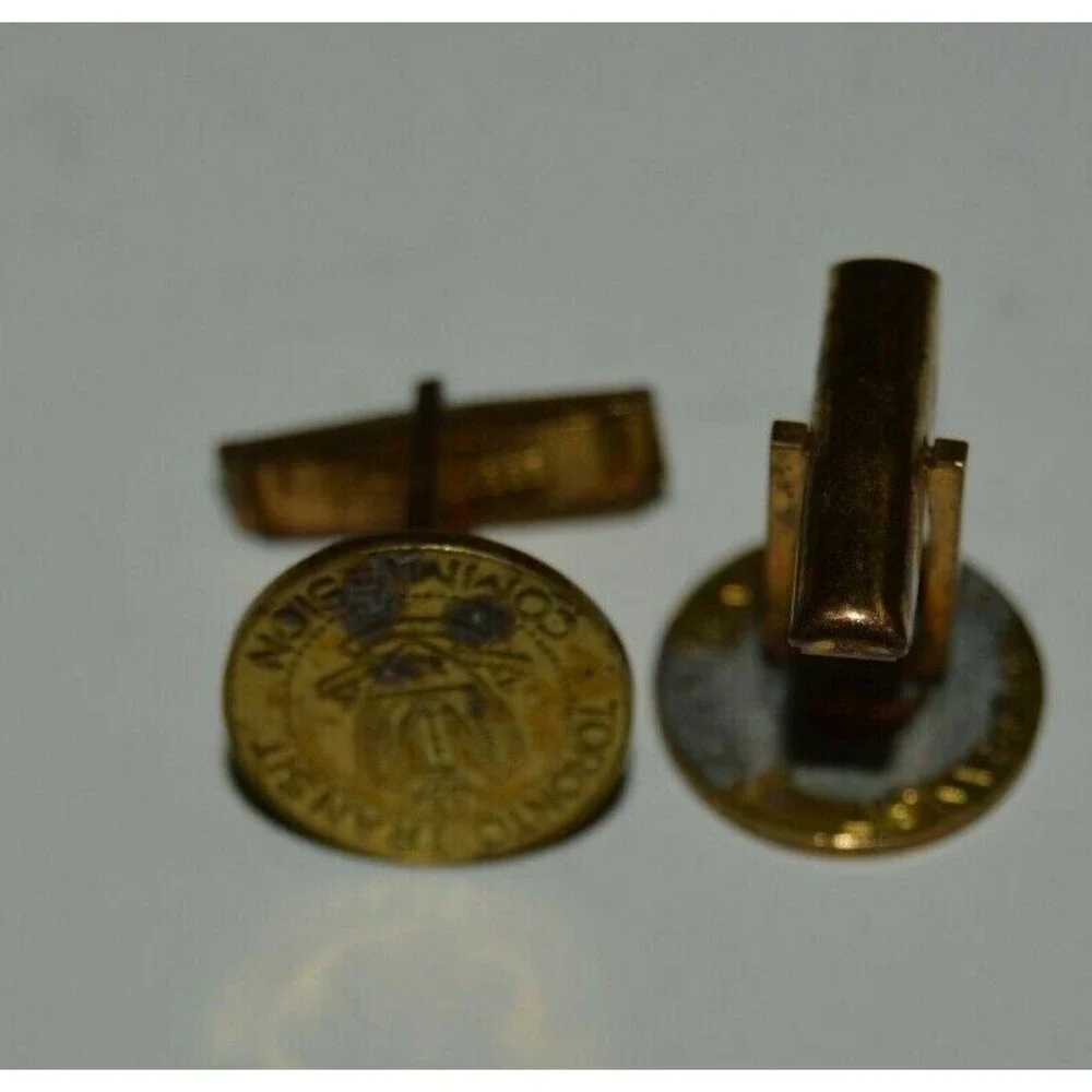 Aged Vintage TORONTO TRANSIT Round Brass Cuff Links Rare Canada